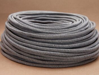 Cablu electric textil rotund 3x0.75 ALB NEGRU ZIG-ZAG